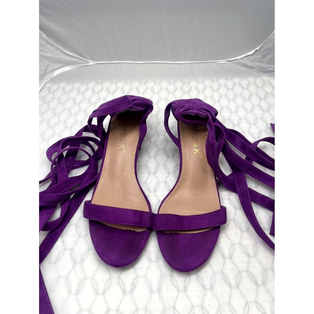 Allegra K Strappy Womens US 9.5 Purple Suede Wrap Tie Open Toe Block Heel Sandal